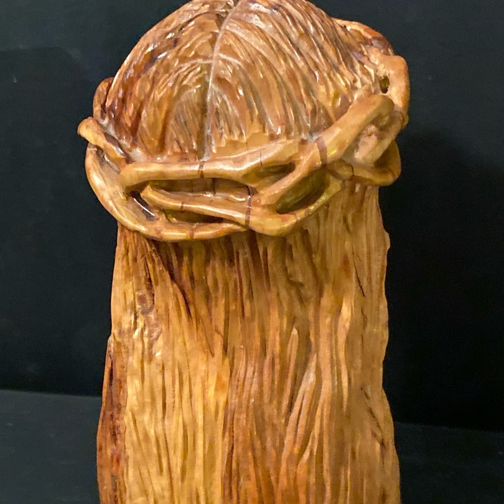 Vintage Hand Carved Wood Folk Art Religious Jesus Christ Sculpture Statue Bust - Picture 4 of 7